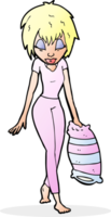 cartoon tired woman going to bed png