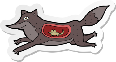 sticker of a cartoon wolf with mouse in belly png