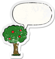 cartoon apple tree with speech bubble distressed distressed old sticker png