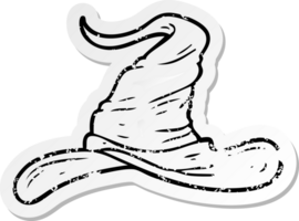 distressed sticker of a cartoon wizards hat png
