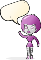 cartone animato robot donna agitando con discorso bolla png