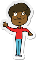 sticker of a cartoon happy man waving png