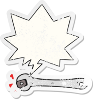 cartoon spanner turning nut with speech bubble distressed distressed old sticker png