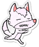 distressed sticker of a cartoon wolf showing teeth png