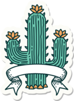 tattoo style sticker with banner of a cactus png