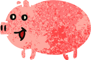 retro illustration style cartoon pig png