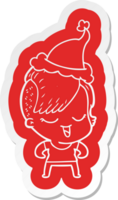 happy cartoon  sticker of a girl wearing santa hat png