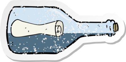 retro distressed sticker of a message in a bottle cartoon png