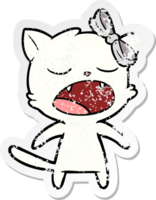 distressed sticker of a cartoon meowing cat png