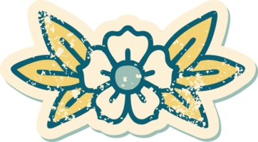bedrövad klistermärke tatuering stil ikon av en blomma png