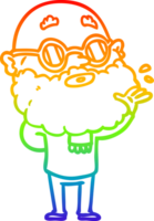 Regenbogengradientenlinie Zeichnung Cartoon neugieriger Mann mit Bart und Sonnenbrille png