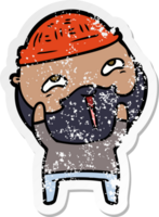 distressed sticker of a cartoon happy bearded man png