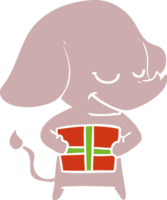 flat color style cartoon smiling elephant with present png