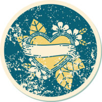 distressed sticker tattoo style icon of a heart and banner png