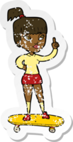 retro distressed sticker of a cartoon skater girl png