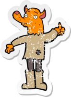 Retro beunruhigter Aufkleber eines Cartoon-Fuchsmannes png