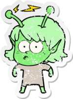 distressed sticker of a cartoon alien girl png