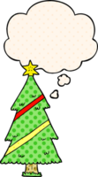 arbre de noël de dessin animé et bulle de pensée dans le style de la bande dessinée png