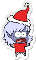 sticker cartoon of a shocked elf girl wearing santa hat png