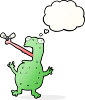 cartoon frog catching fly with thought bubble png