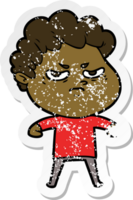 distressed sticker of a cartoon angry man png