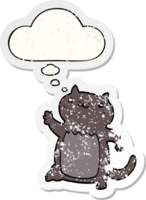 cartoon cat and thought bubble as a distressed worn sticker png