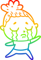 dibujo de línea de gradiente de arco iris mujer llorando de dibujos animados png