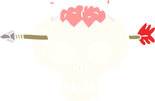 flat color style cartoon skull with arrow through brain png