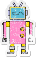 pegatina angustiada de un lindo robot de dibujos animados png