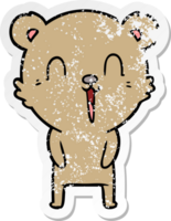 distressed sticker of a happy cartoon bear png