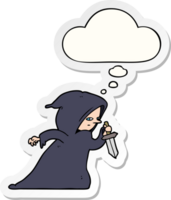 cartoon assassin and thought bubble as a printed sticker png