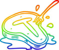 rainbow gradient line drawing cooked steak and fork png