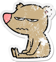 distressed sticker of a angry bear cartoon sitting png