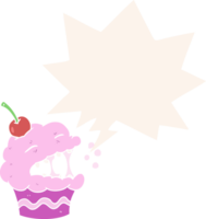 funny cartoon cupcake and speech bubble in retro style png