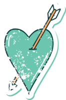 icône de style tatouage autocollant en détresse d'une flèche et d'un coeur png