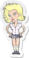 retro distressed sticker of a cartoon woman with hands on hips png