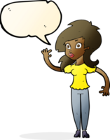 cartoon pretty woman waving with speech bubble png