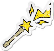 retro distressed sticker of a cartoon magic wand casting spell png