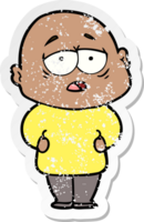 distressed sticker of a cartoon tired bald man png