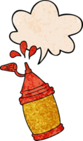 cartoon ketchup bottle and speech bubble in retro texture style png