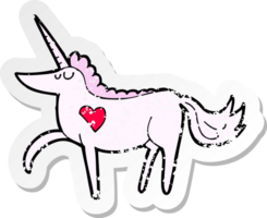 retro distressed sticker of a cartoon unicorn png