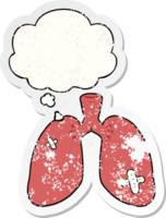 cartoon repaired lungs and thought bubble as a distressed worn sticker png