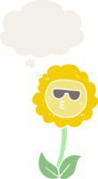 cartoon flower and thought bubble in retro style png