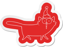 cartoon  sticker of a cat wearing santa hat png