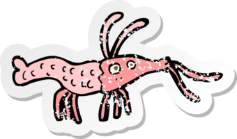 retro distressed sticker of a cartoon shrimp png