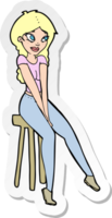 sticker of a cartoon pretty girl on stool png