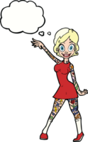 caricatura, mujer, con, tatuajes, con, pensamiento, burbuja png