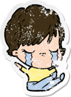 distressed sticker of a cartoon woman crying png