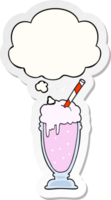 cartoon milkshake en gedachte bel als een gedrukte sticker png