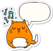 gato de desenho animado cantando e adesivo de bolha de fala png